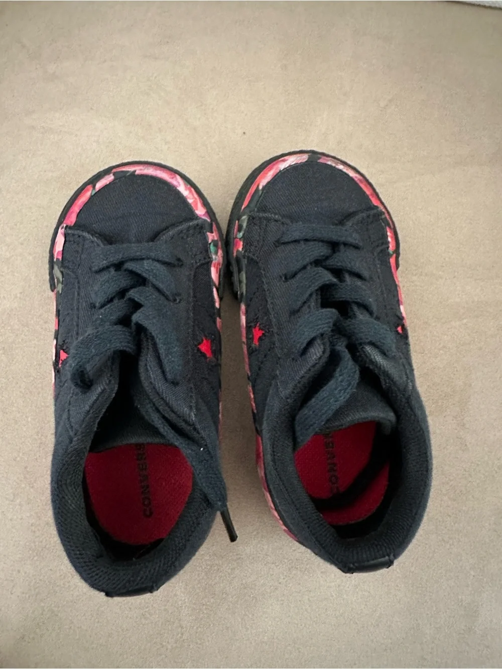 Converse Black Kids Sneakers with Pink Floral Trim